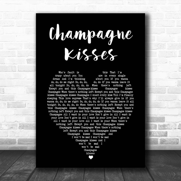 Jessie Ware Champagne Kisses Black Heart Song Lyric Print