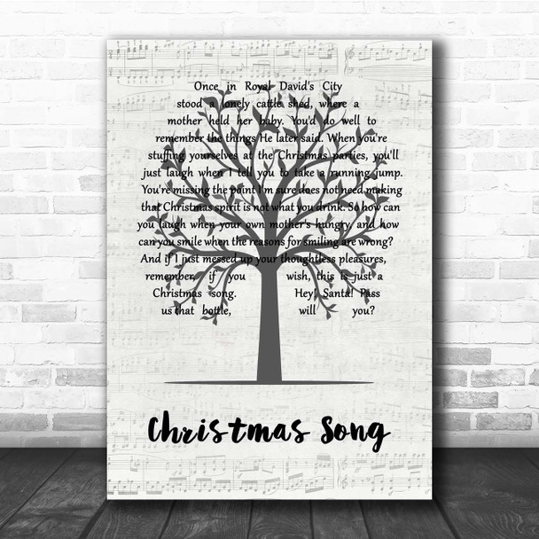 Jethro Tull Christmas Song Music Script Tree Song Lyric Print