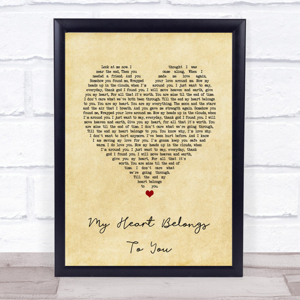 Jim Brickman My Heart Belongs to You Vintage Heart Song Lyric Print