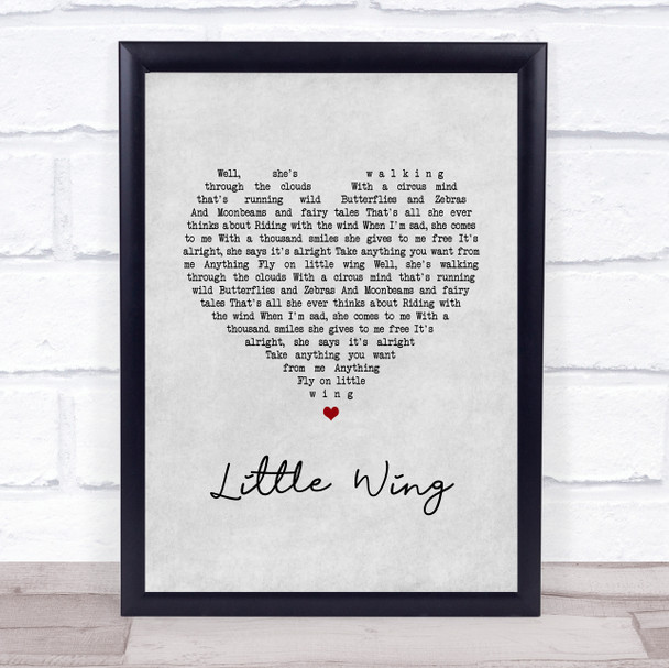 Jimi Hendrix Little Wing Grey Heart Song Lyric Print