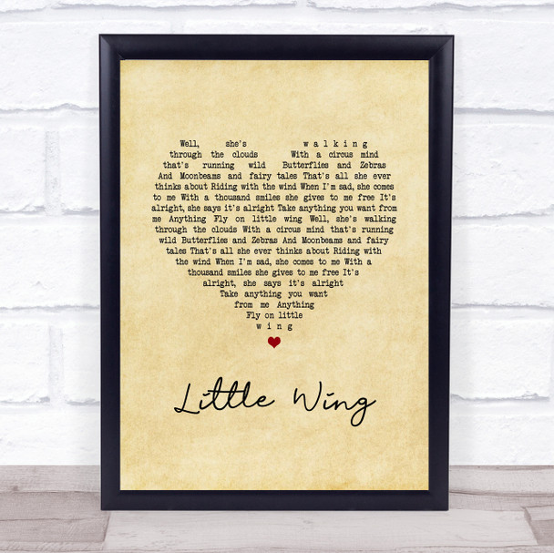 Jimi Hendrix Little Wing Vintage Heart Song Lyric Print