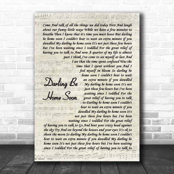 Joe Cocker Darling Be Home Soon Vintage Script Song Lyric Print