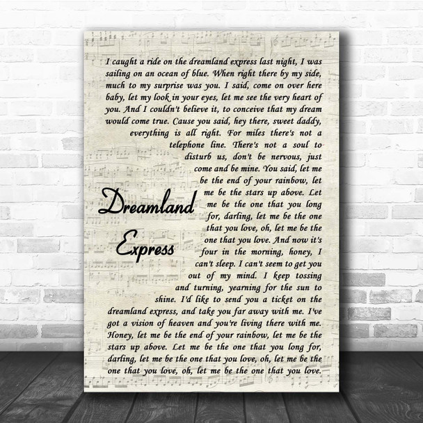 John Denver Dreamland Express Vintage Script Song Lyric Print