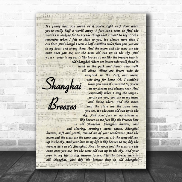 John Denver Shanghai Breezes Vintage Script Song Lyric Print