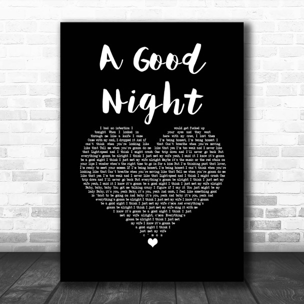 John Legend A Good Night Black Heart Song Lyric Print