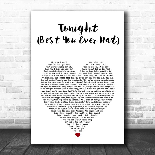 John Legend Tonight (Best You Ever Had) White Heart Song Lyric Print