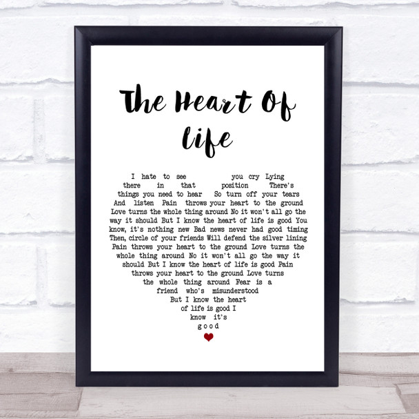John Mayer The Heart Of Life White Heart Song Lyric Print
