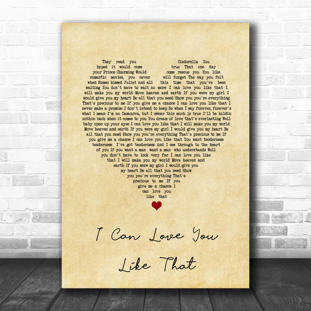 John Michael Montgomery I Can Love You Like That Vintage Heart Song Lyric Print