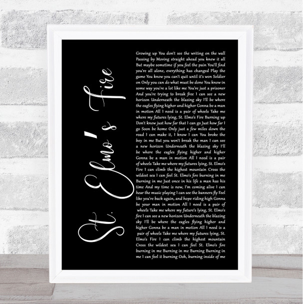 John Parr St. Elmos Fire Black Script Song Lyric Print