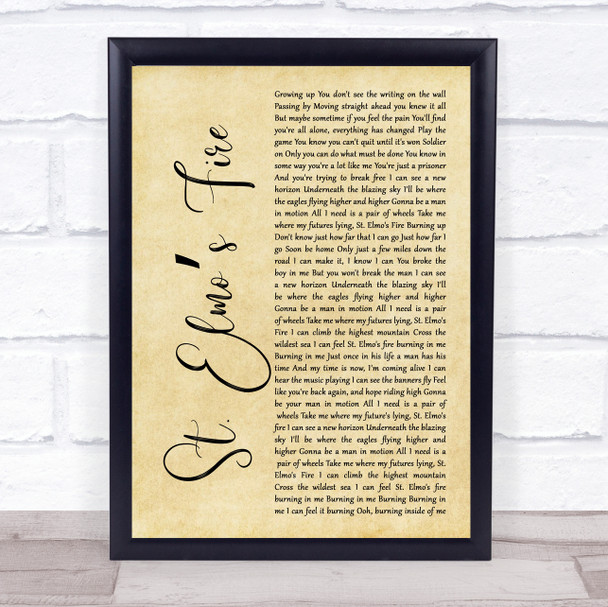 John Parr St. Elmos Fire Rustic Script Song Lyric Print