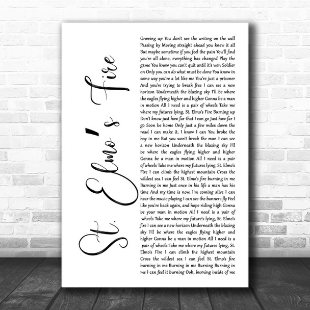 John Parr St. Elmos Fire White Script Song Lyric Print