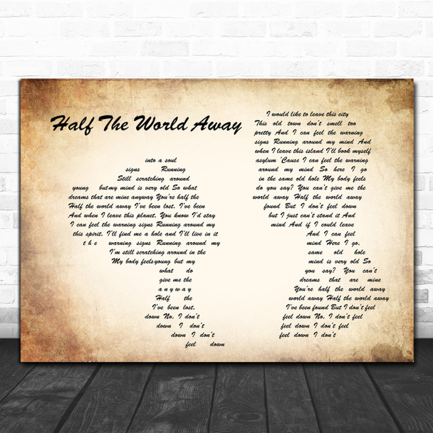 Oasis Half The World Away Man Lady Couple Song Lyric Music Wall Art Print