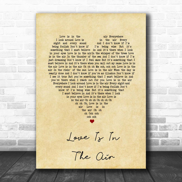 John Paul Young Love Is In The Air Vintage Heart Song Lyric Print