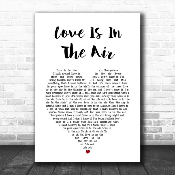 John Paul Young Love Is In The Air White Heart Song Lyric Print
