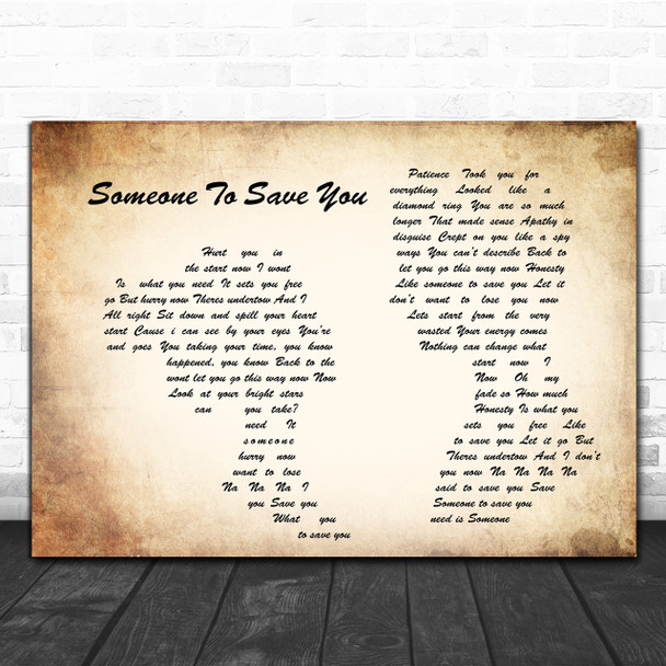 OneRepublic Someone To Save You Man Lady Couple Song Lyric Music Wall Art Print