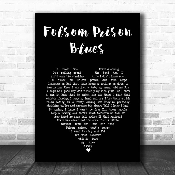 Johnny Cash Folsom Prison Blues Black Heart Song Lyric Print