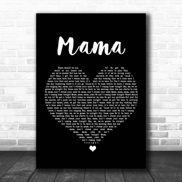 Jonas Blue Mama Black Heart Song Lyric Print