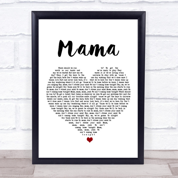 Jonas Blue Mama White Heart Song Lyric Print