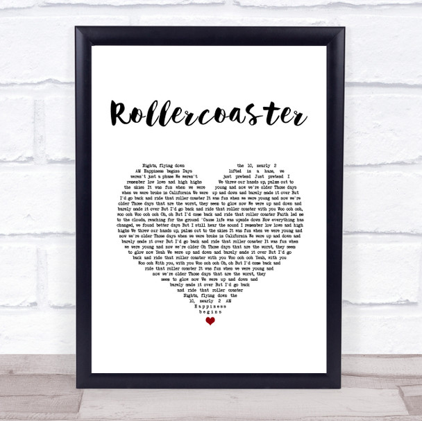 Jonas Brothers Rollercoaster White Heart Song Lyric Print