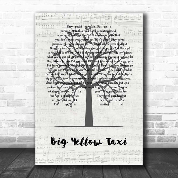 Joni Mitchell Big Yellow Taxi Music Script Tree Song Lyric Print