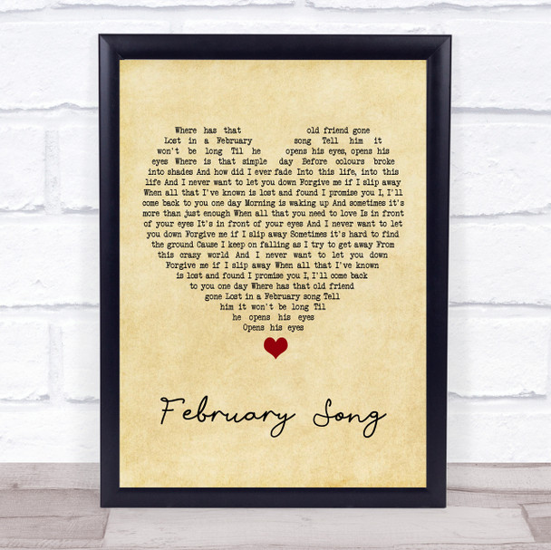 Josh Groban February Song Vintage Heart Song Lyric Print