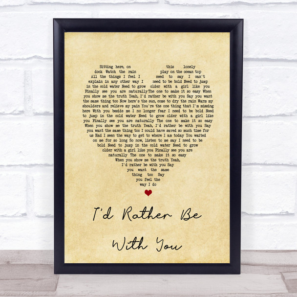 Joshua Radin I'd Rather Be With You Vintage Heart Song Lyric Print