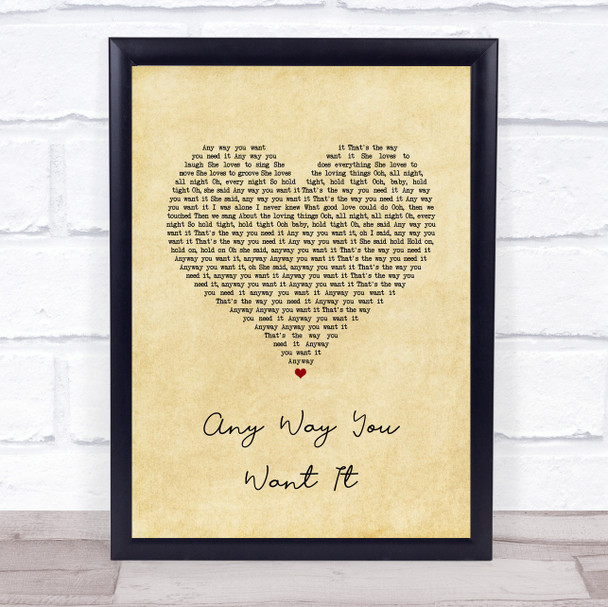 Journey Any Way You Want It Vintage Heart Song Lyric Print