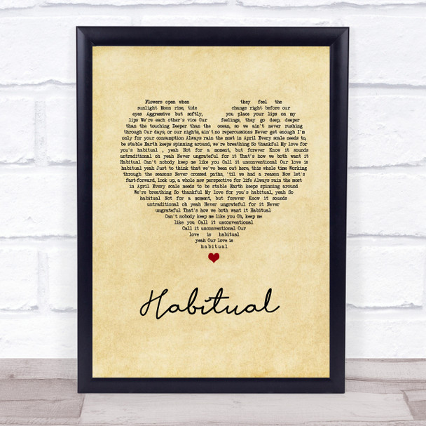 Justin Bieber Habitual Vintage Heart Song Lyric Print