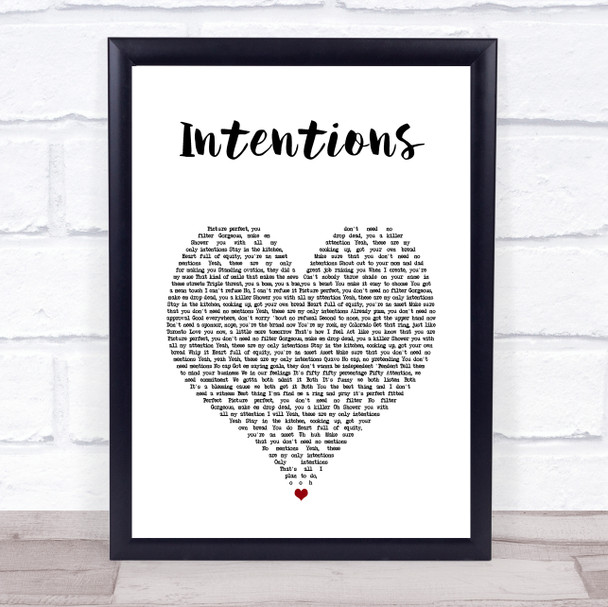 Justin Bieber Intentions White Heart Song Lyric Print