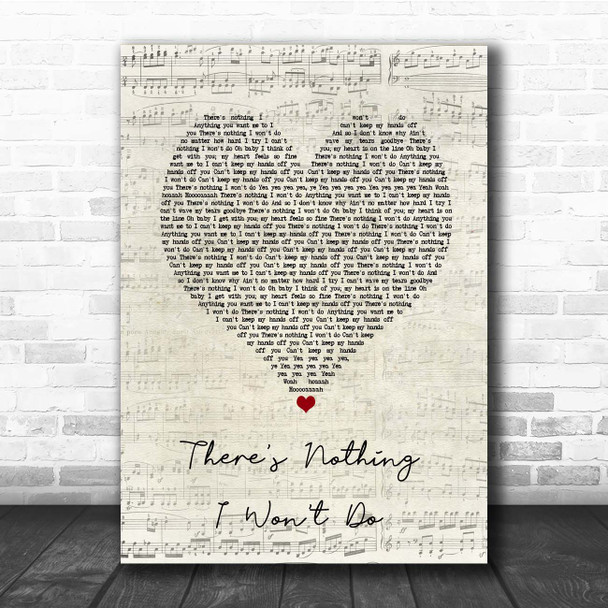 JX There's Nothing I Won't Do Script Heart Song Lyric Print