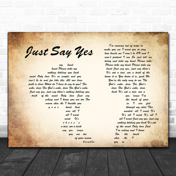 Snow Patrol Just Say Yes Man Lady Couple Song Lyric Music Wall Art Print