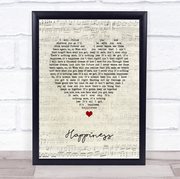 Kasabian Happiness Script Heart Song Lyric Print