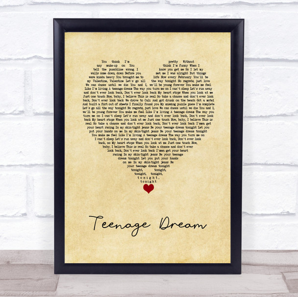 Katy Perry Teenage Dream Vintage Heart Song Lyric Print
