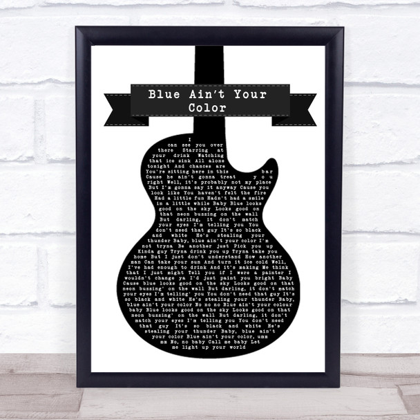 Keith Urban Blue Aint Your Color Black & White Guitar Song Lyric Print