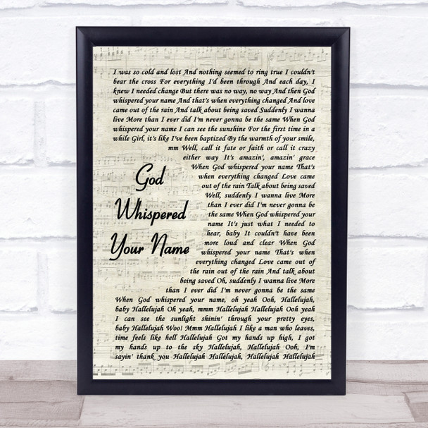 Keith Urban God Whispered Your Name Vintage Script Song Lyric Print