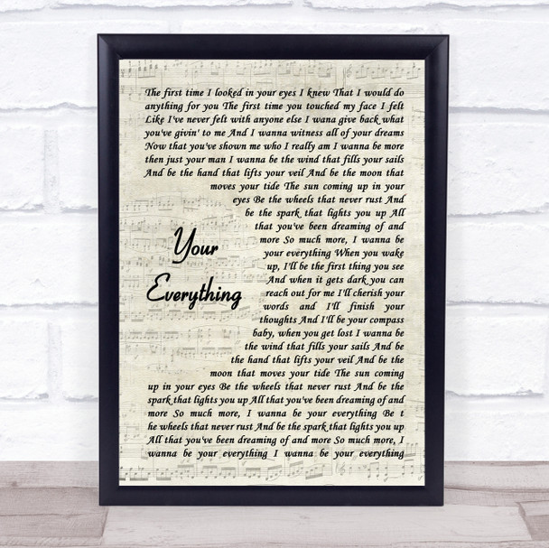 Keith Urban Your Everything Vintage Script Song Lyric Print