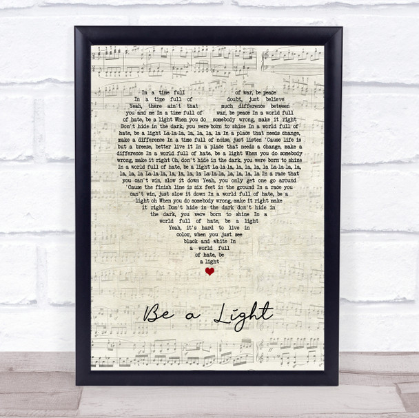 Keith Urban, Be a Light Script Heart Song Lyric Print