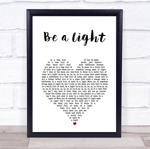 Keith Urban, Be a Light White Heart Song Lyric Print