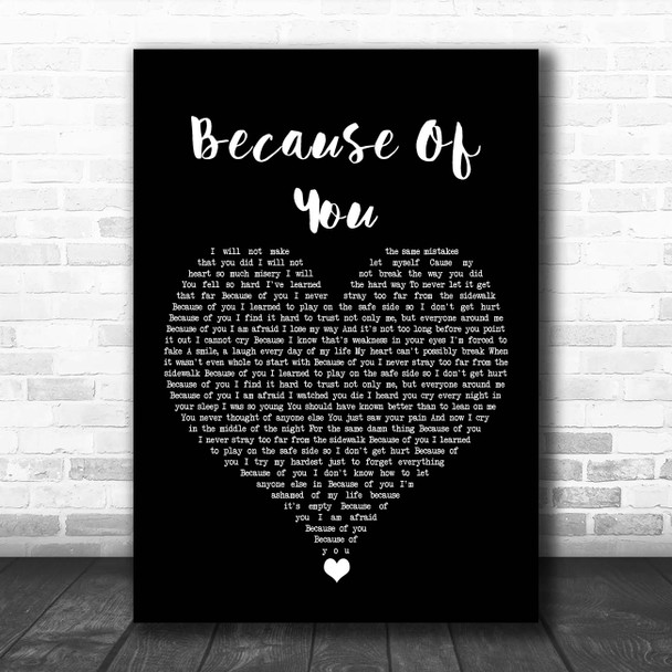 Kelly Clarkson Because Of You Black Heart Song Lyric Print