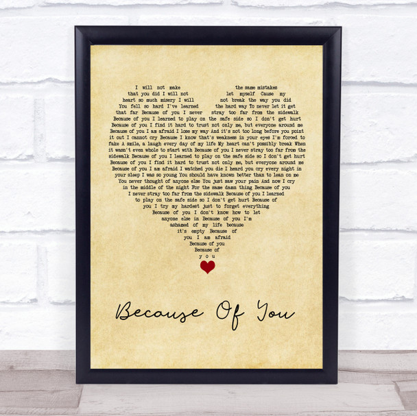 Kelly Clarkson Because Of You Vintage Heart Song Lyric Print