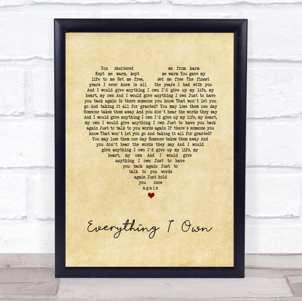 Ken Boothe Everything I Own Vintage Heart Song Lyric Print