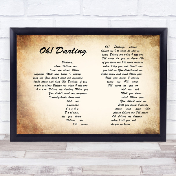 The Beatles Oh! Darling Man Lady Couple Song Lyric Music Wall Art Print