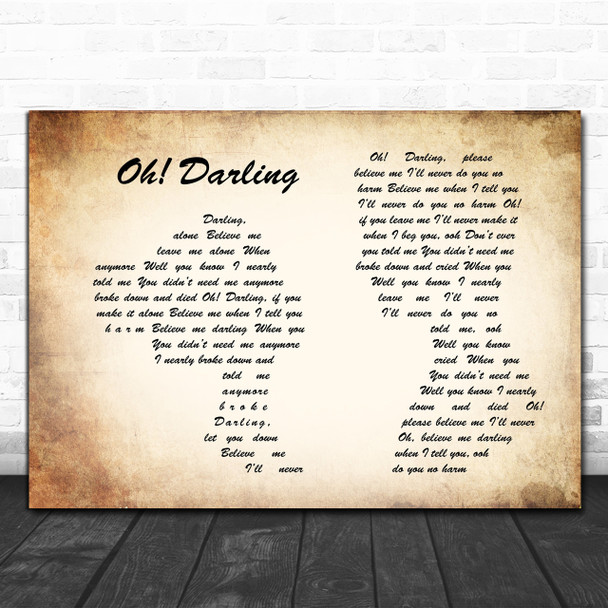 The Beatles Oh! Darling Man Lady Couple Song Lyric Music Wall Art Print