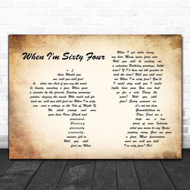The Beatles When I'm Sixty Four Man Lady Couple Song Lyric Music Wall Art Print