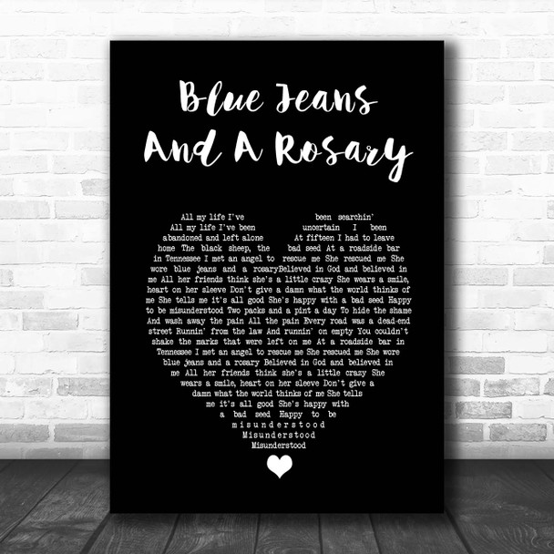 Kid Rock Blue Jeans And A Rosary Black Heart Song Lyric Print
