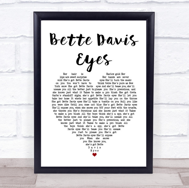 Kim Carnes Bette Davis Eyes White Heart Song Lyric Print