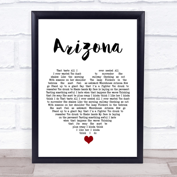 Kings Of Leon Arizona White Heart Song Lyric Print