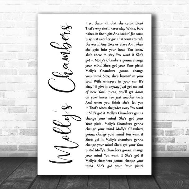 Kings Of Leon Molly's Chambers White Script Song Lyric Print