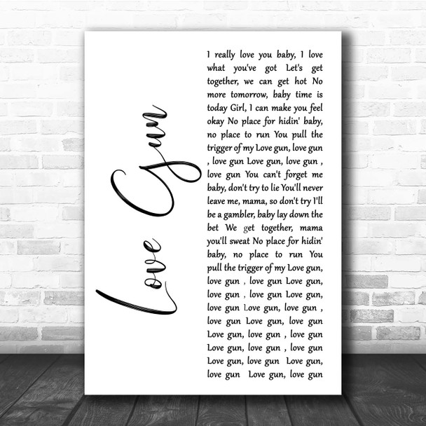 Kiss Love Gun White Script Song Lyric Print