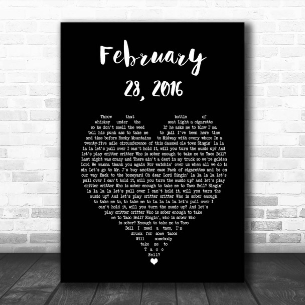 Koe Wetzel February 28, 2016 Black Heart Song Lyric Print